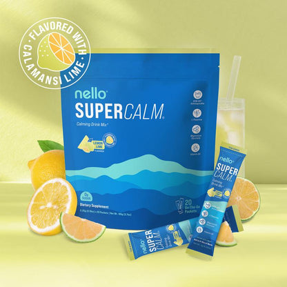 Nello Supercalm – Calming Drink Mix with KSM-66 Ashwagandha, Vitamin D3, Magnesium & L-Theanine – Supports Cortisol Balance, Mood & Sleep, Helps Manage Occasional Stress (20 Serving)!